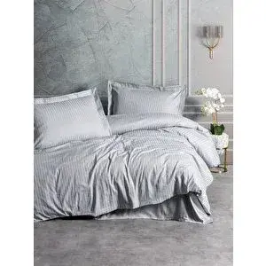 Cotton Box Elegant Stripe Saten Çift Kişilik Nevresim Takımı Gri