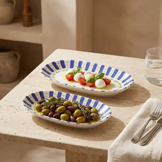 GÜRAL PORSELEN Kayısı Desenli 24 cm 2li Porselen Kayık Tabak Seti