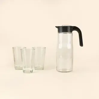 Sigma Home Santorini 4 Parça Sürahi ve Su Seti - Şeffaf / Siyah- 1,5 lt