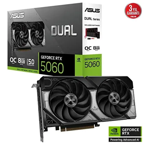 ASUS DUAL RTX5060 O8G 8 GB OC 128Bit GDDR7 Ekran Kartı