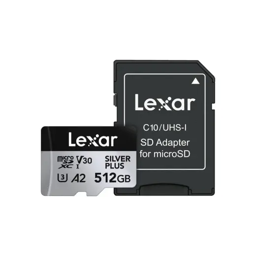 Lexar 512 GB Silver Plus Micro SD Hafıza Kartı UHS-I 205 MB 4K V30 Hız Sertifikalı