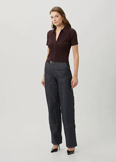 Panelled Lacivert Jean Pantolon