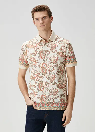 Çok Renkli Şal Desenli Polo Yaka T-shirt