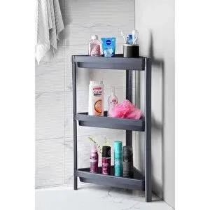 Devigo 3 Katlı Üçgen Köşe Rafı - Plastik - Banyo, Mutfak, Balkon, Kiler Düzenleyici Raf, Antrasit Antrasit