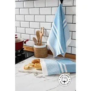Vionel Home 2'li Kurulama Bezi, %100 Pamuk Yüksek Su Emici, Beslenme Örtüsü, Çok Amaçlı Servis Peçetesi 45x60cm Mavi̇ Mavi