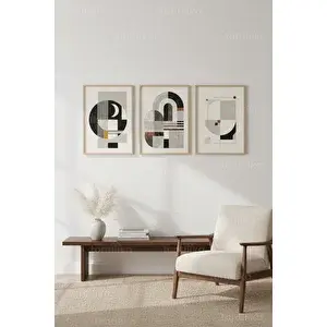 Tontilika Modern Soyut Geometrik Renk Blokları 3’lü Ahşap Çerçeveli Tablo Seti 21x30 cm
