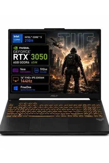 TUF Gaming F16 FX607VJB-RL037 Intel Core 5 210H 16 GB 512 GB SSD RTX3050 6 GB 16" FHD+ WUXGA 144Hz IPS Panel Freedos Taşınabilir Bilgisayar