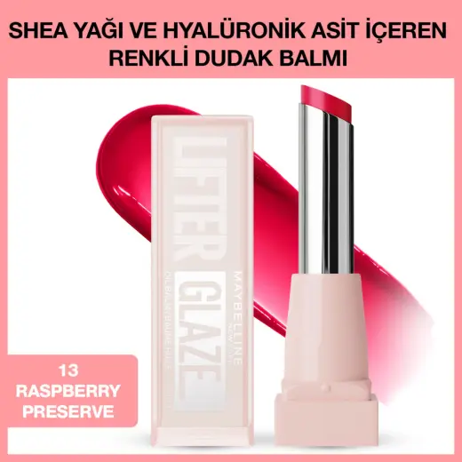 Maybelline New York Lifter Glaze Shea Yağı ve Hyalüronik Asit İçeren Renkli Dudak Balmı 13 Raspberry Preserve