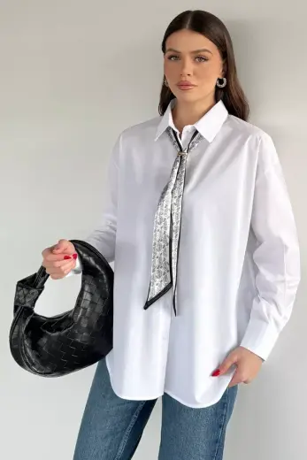 Kadın Fularlı Oversize Gömlek