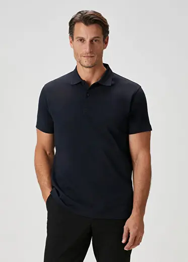 Saint-Tropez I Premium Qsimple Muscle Fit Koyu Lacivert Pamuk Pike Polo Yaka Kısa Kollu Erkek T-shirt