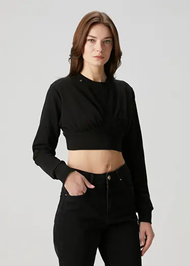 Olyimpe Siyah Crop Sweatshirt