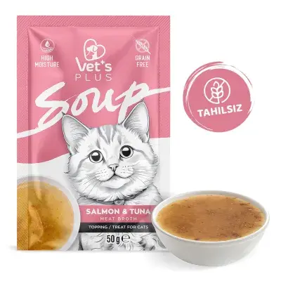 Vet's Plus Somonlu ve Ton Balıklı Tahılsız Kedi Çorbası 50gr