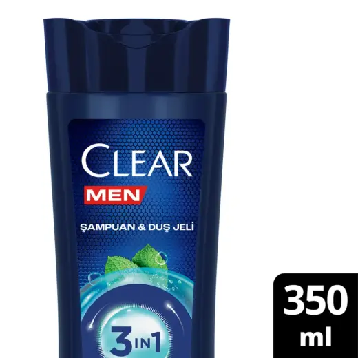 Clear Men 3 in 1 Şampuan & Duş Jeli Ferahlatıcı Mentol 350 ml