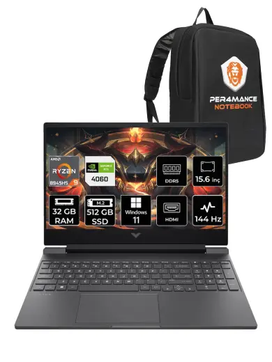 HP Victus 15 R9 8945HS 32 GB RAM 512 GB SSD RTX4060/8 GB 144Hz 15.6'' FHD W11P Gaming Laptop & PER4 ÇAN