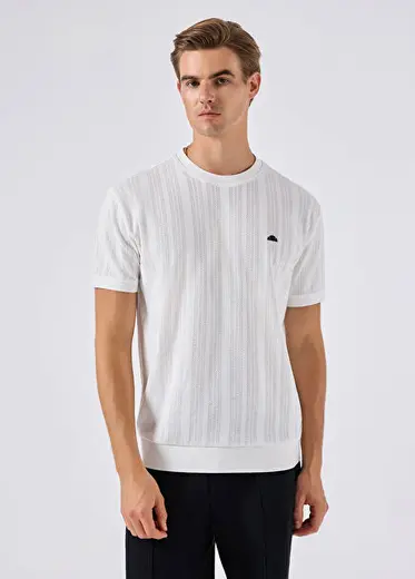 Kırık Beyaz Triko Kısa Kollu Erkek T-shirt 6SM5057-OF