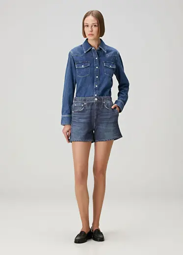 Koyu Mavi Denim Şort