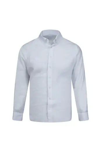 Beyaz Comfort Fit Düğmeli Yaka Uzun Kollu Gömlek