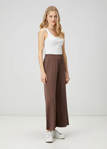 Kahverengi Geniş Paça Modal Jogger Pantolon