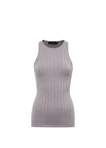 Gri Halter Yaka Sıfır Kollu Kadın Örme Bluz