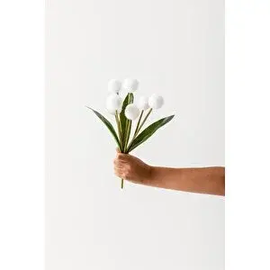 Güleç Yapay Çiçek Yapay Ponpon Çiçeği Beyaz 35 Cm 7 Dal