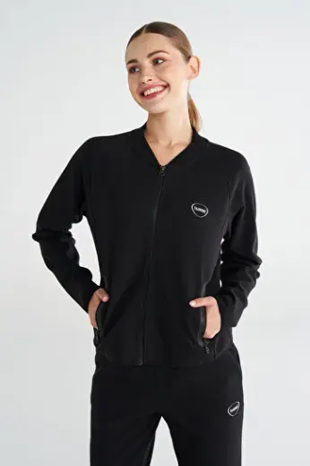 TECH FERMUARLI SWEATSHIRT Siyah Kadın Fermuarlı Sweatshirt