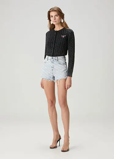 Mavi Logolu Denim Şort