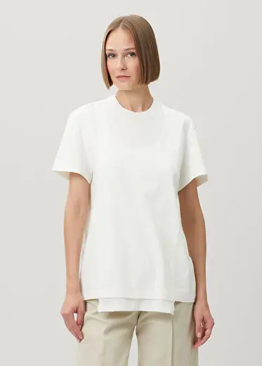 Beyaz Çift Katmanlı T-shirt