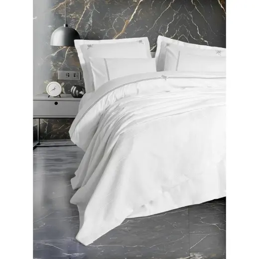 Cotton Box Classic Çeyizlik Çift Kişilik Pikeli Nevresim Takımı Güher Beyaz