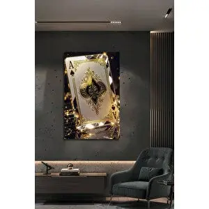 Mgi Design Altın Varaklı Maça Ası Lüks Dekoratif Şans Temalı Cam Tablo | Modern Dekorasyon Temalı Dekoratif Duvar Tablosu, Salon, Ev Ve Ofis Dekoru, 90x60 cm