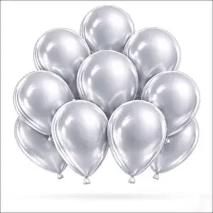 SüSLe Bebek ve Parti Metalik Parlak Balon, 30 Cm X 10 Adet - Gümüş