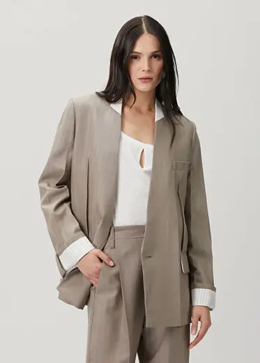 Collarless Taş Yün Ceket
