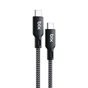 Bix BXCC240 Type-C To Type-C 240W 480 Mbps Usb-IF Sertifikalı Hi-Speed Örgülü 1.8 M Siyah Şarj Ve Data Kablosu