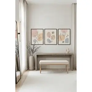 Tontilika Minimalist Botanik Zarafeti 3’lü Ahşap Çerçeveli Tablo Seti 50 x 70 cm