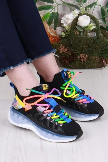 Karsu Rahat Esnek Özel Tasarım Renkli Bağcuklı Sneaker Kadın Ayakkabı