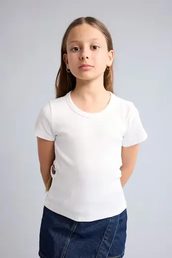Bisiklet Yaka Kaşkorse Tişört Kız Çocuk