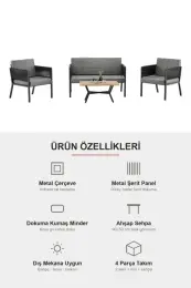 Upstyle Lido Bahçe & Balkon Oturma Takımı Antrasit Koyu Gri 8