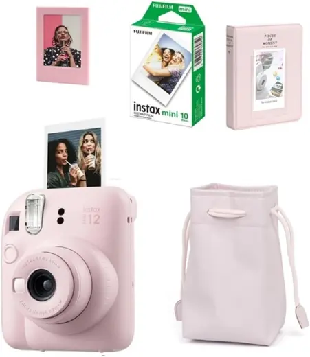 Instax Mini 12 Fotoğraf Makinesi-10lu Film-Büzgülü Kılıf-64lü Albüm ve Mıknatıslı Çerçeve Seti 2