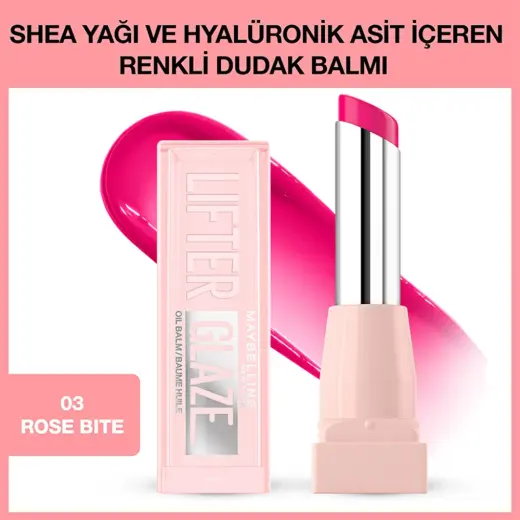Maybelline New York Lifter Glaze Shea Yağı ve Hyalüronik Asit İçeren Renkli Dudak Balmı 03 Rose Bite