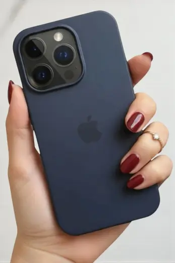 Iphone 15 Pro Max Uyumlu Kılıf Logolu Lansman Soft Içi Kadife Silikon Kapak Lacivert