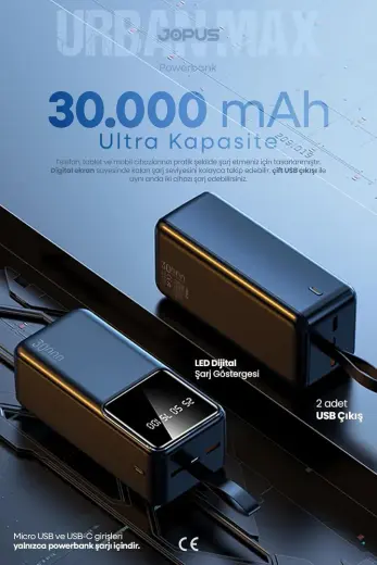 Jopus 17500 30000 mAh LCD Ekranlı Taşıma Askılı Powerbank