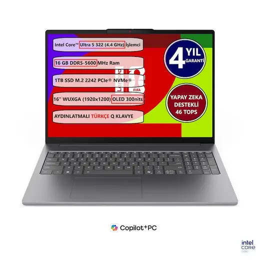Lenovo Ideapad Slım 5 16ıph11 Intel Core Ultra 5 322 16gb 1 Tb Ssd 16" Oled 83s6003ttr Freedos Taşınabilir Bilgisayar