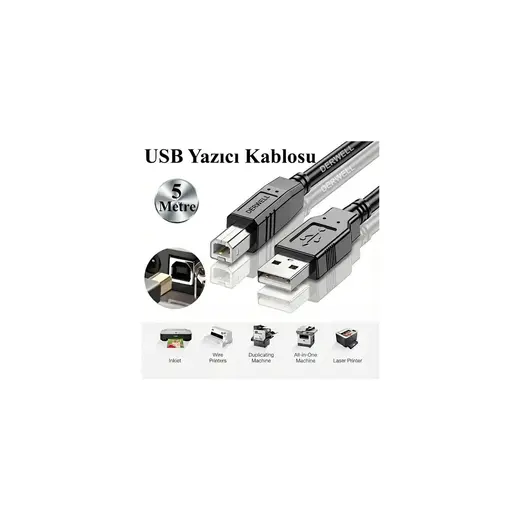 Derwell 5 Metre 5mt Üniversal Yazıcı Kablosu Ara Printer USB Bağlantı Bağlama Kablo Network Lazer Hp Canon Brother Kablosu