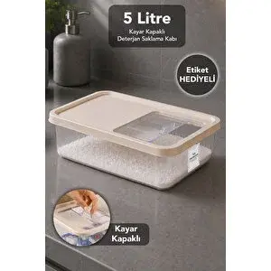 Meleni Home 5lt Deterjan Saklama Kutusu - Sürgülü Kapak Banyo Organizer Toz Tablet Deterjan Kabı Bej
