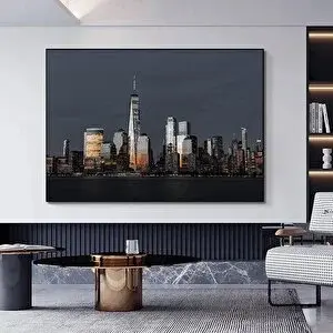 Modern tablo Gece Şehir Manzarası Panoraması; Gece Şehir Hayatı Tablosu; Kanvas Şehir Manzarası Baskısı; Duvar De 100x150 cm