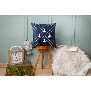 Vivense Dfn Home Oslo Püsküllü İşlemeli̇ Kirlent , Laci̇vert, 50x50