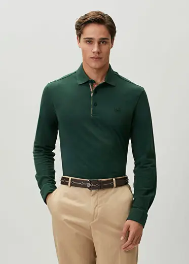 Koyu Yeşil Uzun Kol Polo T-shirt