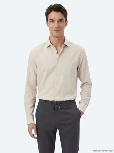Koyu Gri Düz Regular Fit Uzun Dokuma Casual Pamuk Karışımlı Gömlek