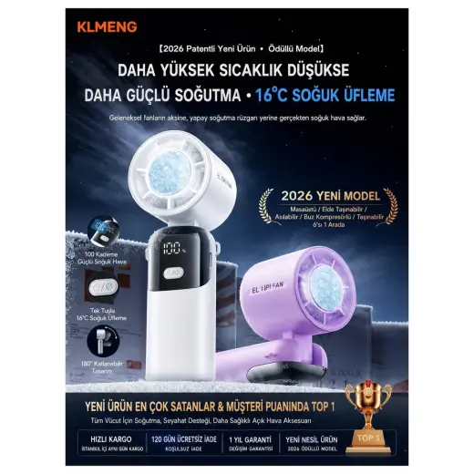 Azurtech Buz Soğutma Plakalı Taşınabilir Fan – Anında Serinlik Sağlayan, Dijital Ekranlı ve 100 Kademeli Ayarlanabilir El Fanı