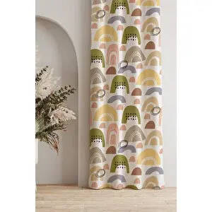 Ays Home Soyut Desen Krem Fon Perde