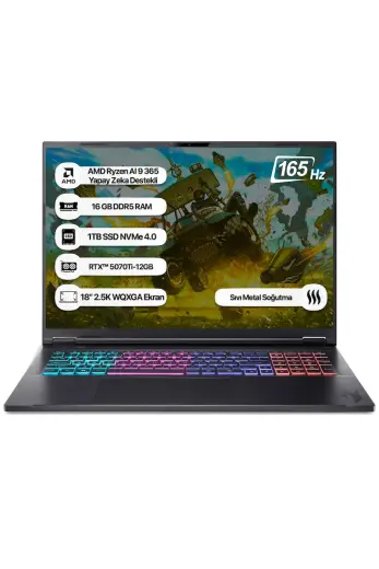 Acer Nitro 18 NH.QYFEY.001 Ryzen AI 9 365 16 GB 1 TB SSD RTX5070Ti-12 GB 165Hz 18 WQXGA Dos Taşınabilir Bilgisayar